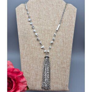 Simply Vera Wang Sliver Tone Glass Bead Natural Stone Tassel Pendant Necklace